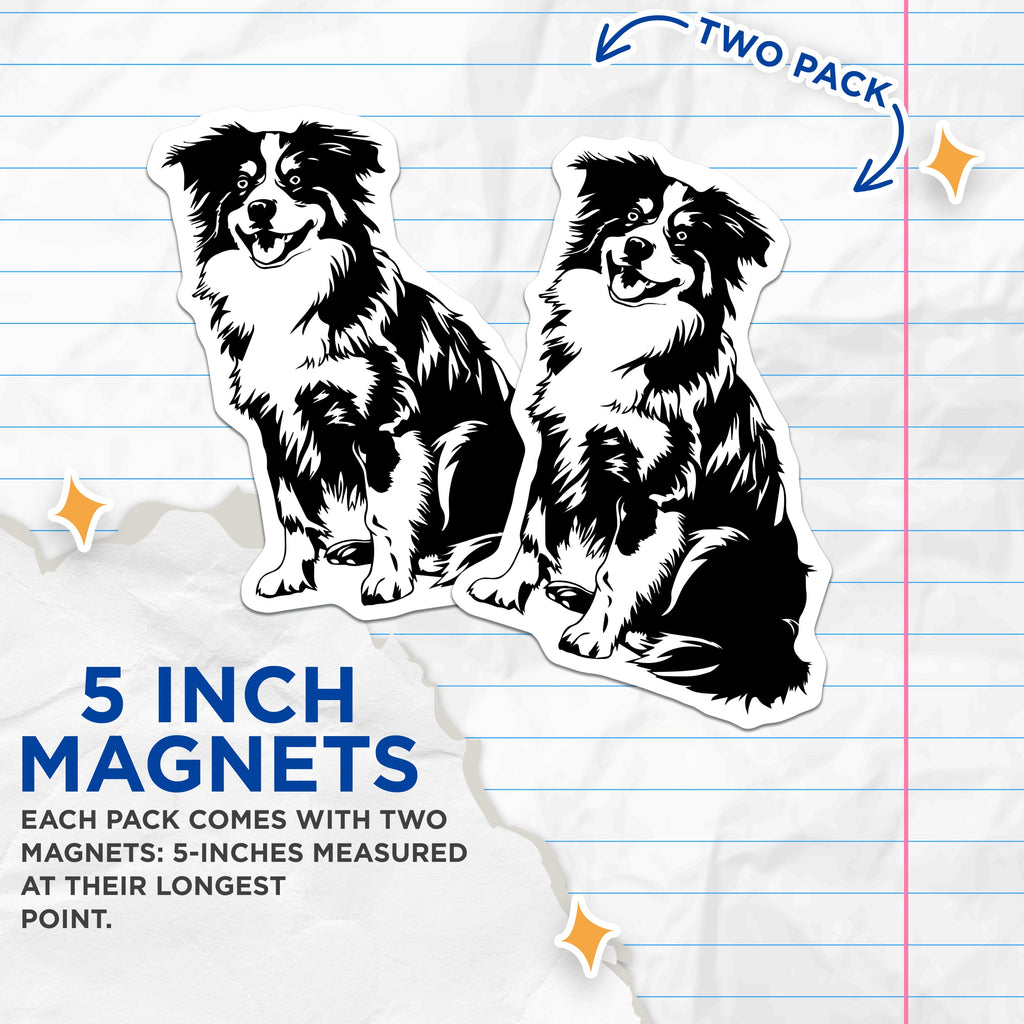(2 Pack) Border Collie Magnets - Dog Lover Decor - Pet Owner Fridge Accessories - 5 Inches On Longest Side - Thick Durable Magnet - Made in USA - MAG39005