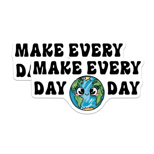 (2 Pack) Make Every Day Earth Day Stickers - Eco-Friendly Decals - 5" On Longest Side - Sticks to Smooth Flat Surfaces - Made in USA - BMCS8436 - BMCS8436