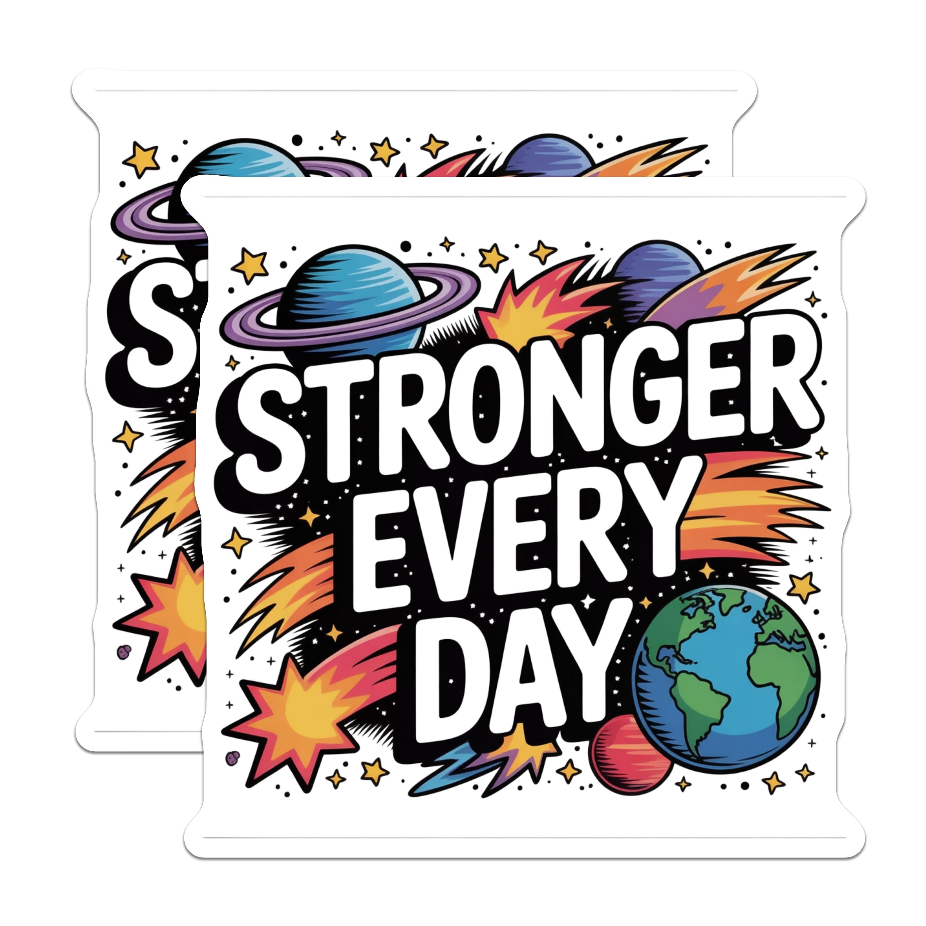 (2 Pack) Stronger Every Day Magnets - Motivational Space Decor - Cosmic Planet Affirmation - 5 Inches On Longest Side - Thick Durable Magnet - Made in USA - MAG37035