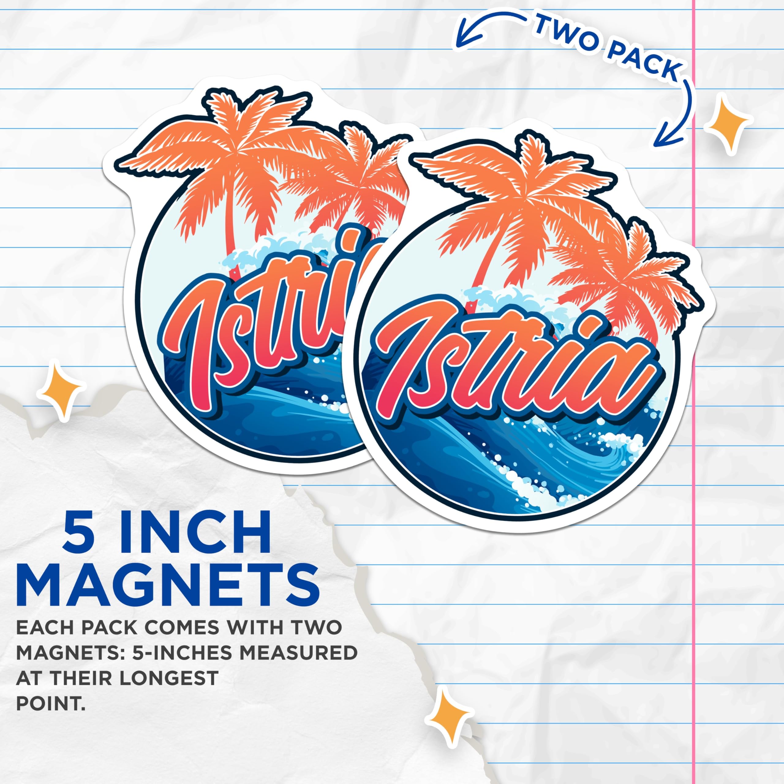 (2 Pack) Istria Croatia Magnets - Tropical Palm Decor - Vacation Travel Souvenir - 5" On Longest Side - Premium Magnet - for Cars, Refrigerators, Toolboxes, Lockers - Made in USA - MAG18498