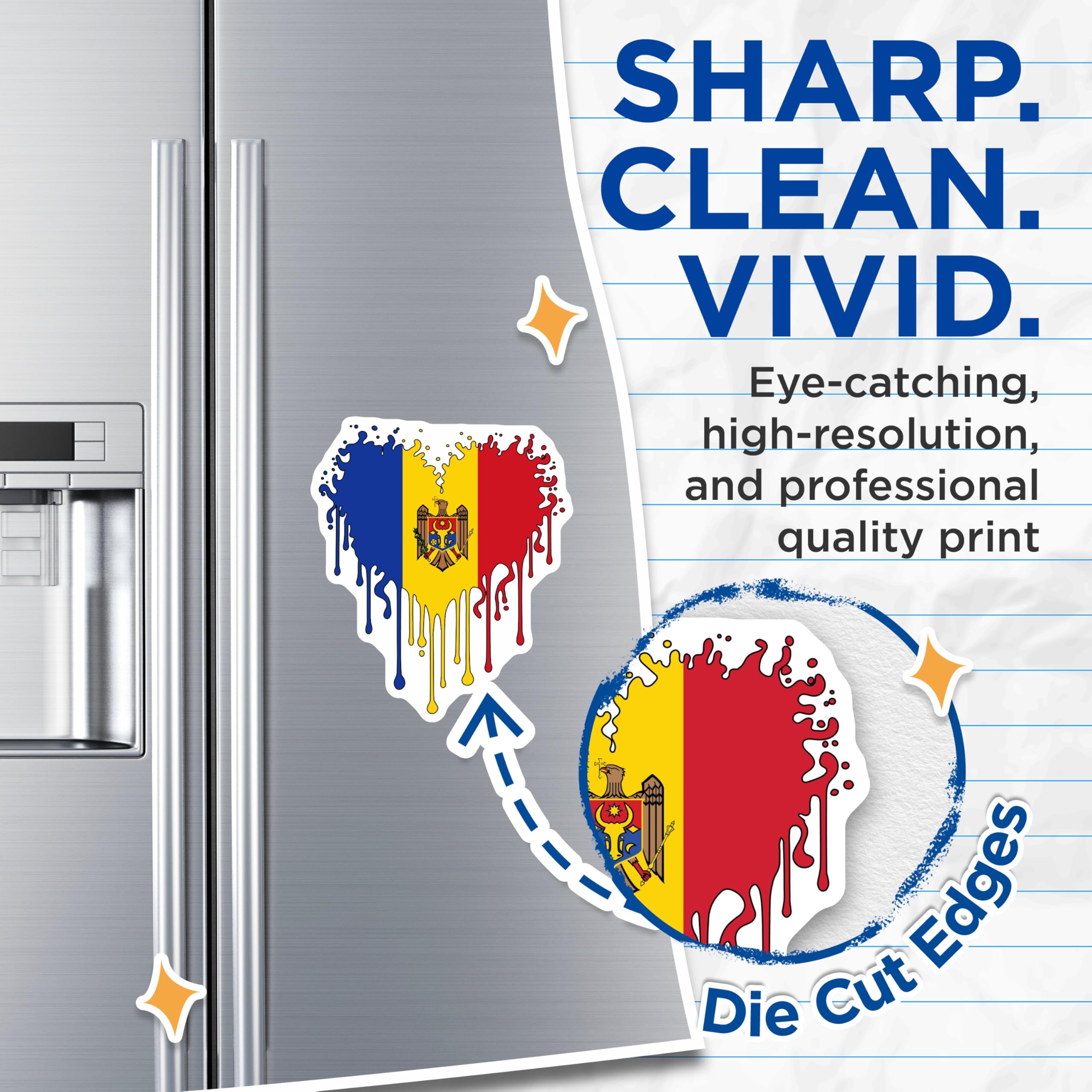 (2 Pack) Moldova Flag Magnets - Moldovan Heart Decor - Moldova Souvenir - 5" On Longest Side - Premium Magnet - for Cars, Refrigerators, Toolboxes, Lockers - Made in USA - MAG18035
