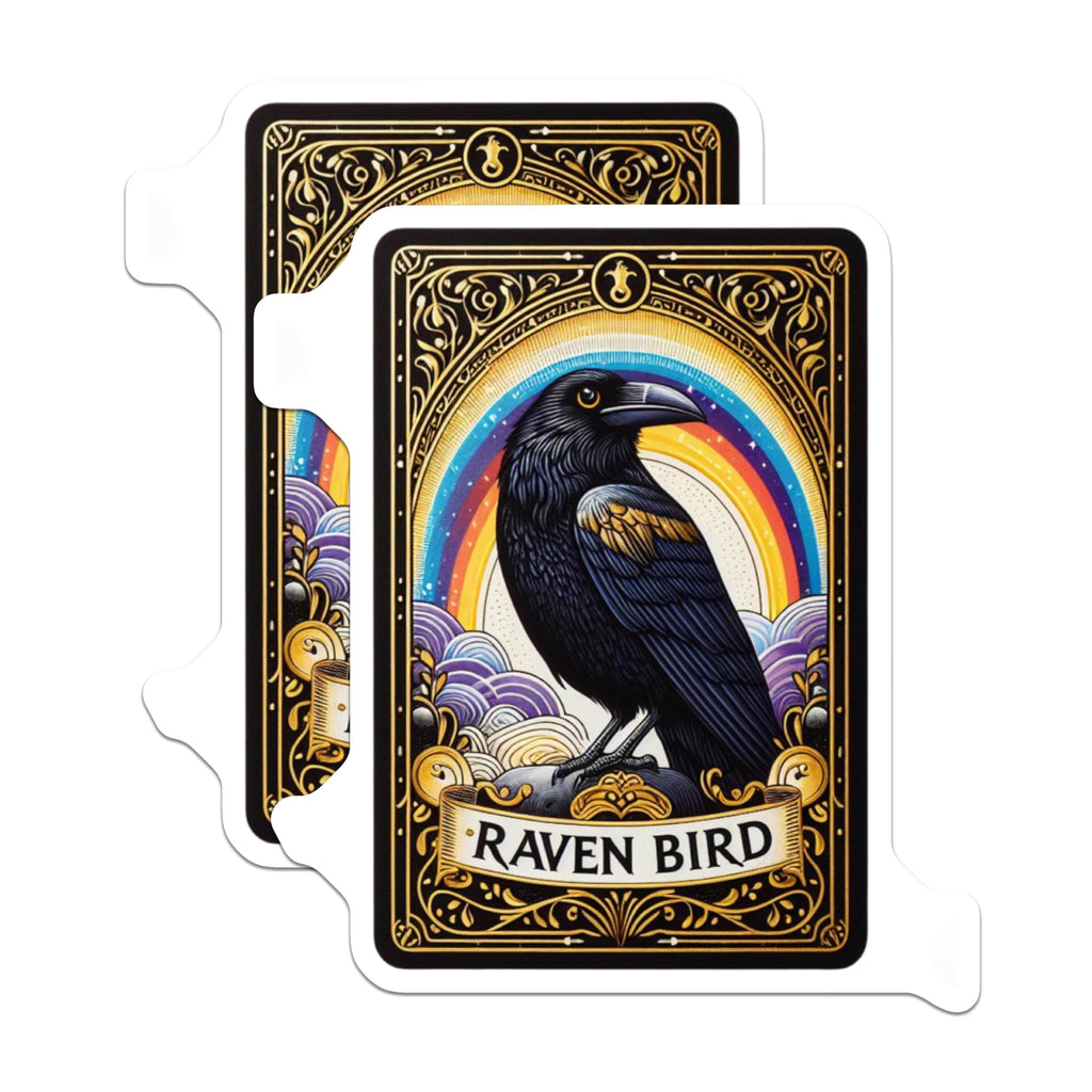 (2 Pack) Raven Bird Magnets - Rainbow Aesthetic Decor - Golden Ornate Frame - Mystic Wildlife Art - 5 Inches On Longest Side - Thick Durable Magnet - Made in USA - MAG21708