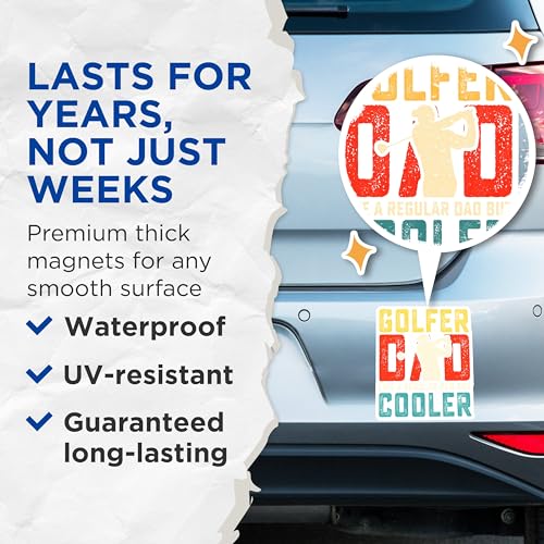 (2 Pack) Golfer Dad Magnets - Like a Regular Dad But Cooler - Father's Day - 5" On Longest Side - for Cars, Fridges, Toolboxes - Made in USA - MAG3701