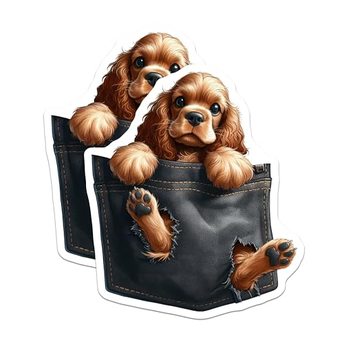 (2 Pack) Dog Pocket Stickers - Cute Puppy Sticker - Dog Lovers Decal - 5" On Longest Side - Sticks to Smooth Flat Surfaces - Made in USA - BMCS3965