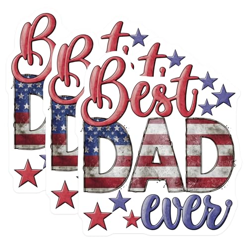 (3 Pack) Best Dad Ever Decals - Patriotic Dad - American Flag Decals - 3 Inches On Longest Side - Easy Peel & Apply - Made in USA - 3MCS7374