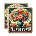 (2 Pack) Flower Power Stickers - Retro Flower Vase - Colorful Floral Bouquet Decal - Hippie Flower Water Bottle Stickers - 5" On Longest Side - Sticks to Smooth Flat Surfaces - Made in USA - BMCS7197