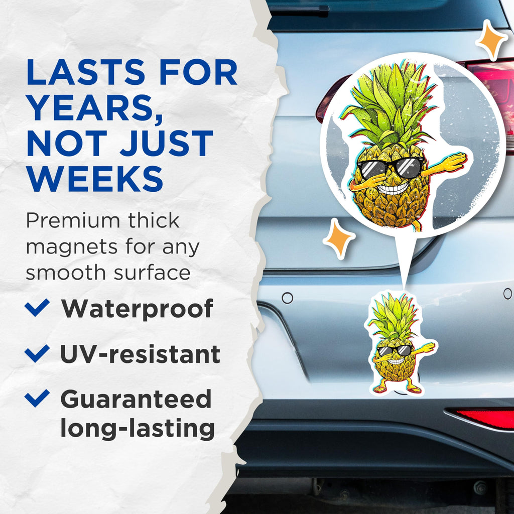 (2 Pack) Pineapple Dabbing Magnets - Cool Fruit Design - Funny Fridge Decors - 5" On Longest Side - Premium Magnet - for Cars, Refrigerators, Toolboxes, Lockers - Made in USA - MAG16989