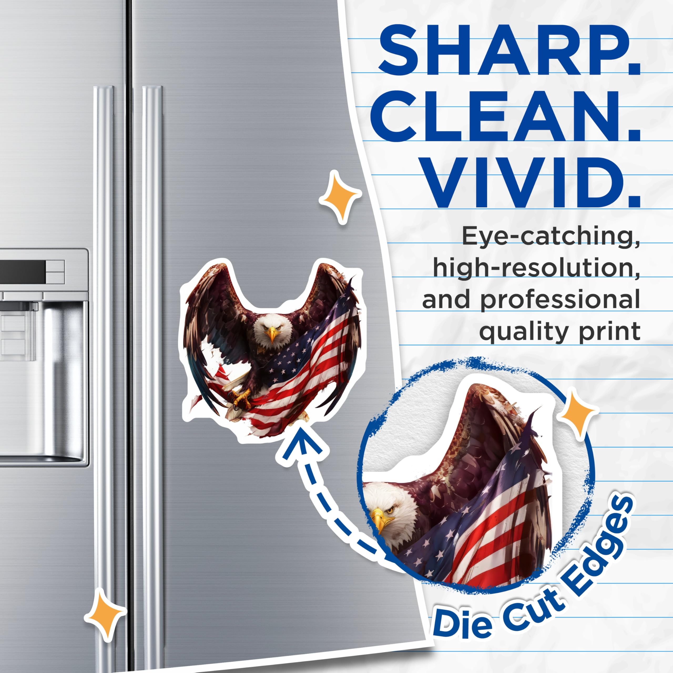 (2 Pack) Bald Eagle Magnets - American Flag Design - Patriotic USA Decor - Freedom Symbol Art - Veteran Appreciation Display - 5 Inches On Longest Side - Thick Durable Magnet - Made in USA - MAG23181