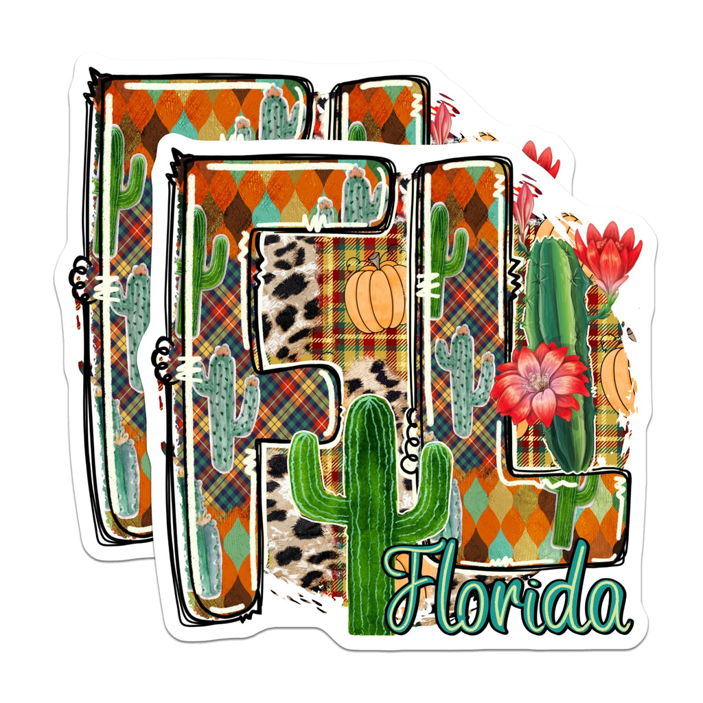 (2 Pack) Florida State Magnets - Cactus and Pumpkin Design - Unique Home Decor Magnets - 5" On Longest Side - Premium Magnet - for Cars, Refrigerators, Toolboxes, Lockers - Made in USA - MAG18337