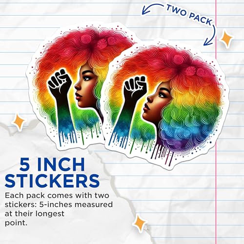 (2 Pack) Afro Rainbow Pride Stickers - 5" On Longest Side - Sticks to Smooth Flat Surfaces - Made in USA - BMCS9054 - BMCS9054