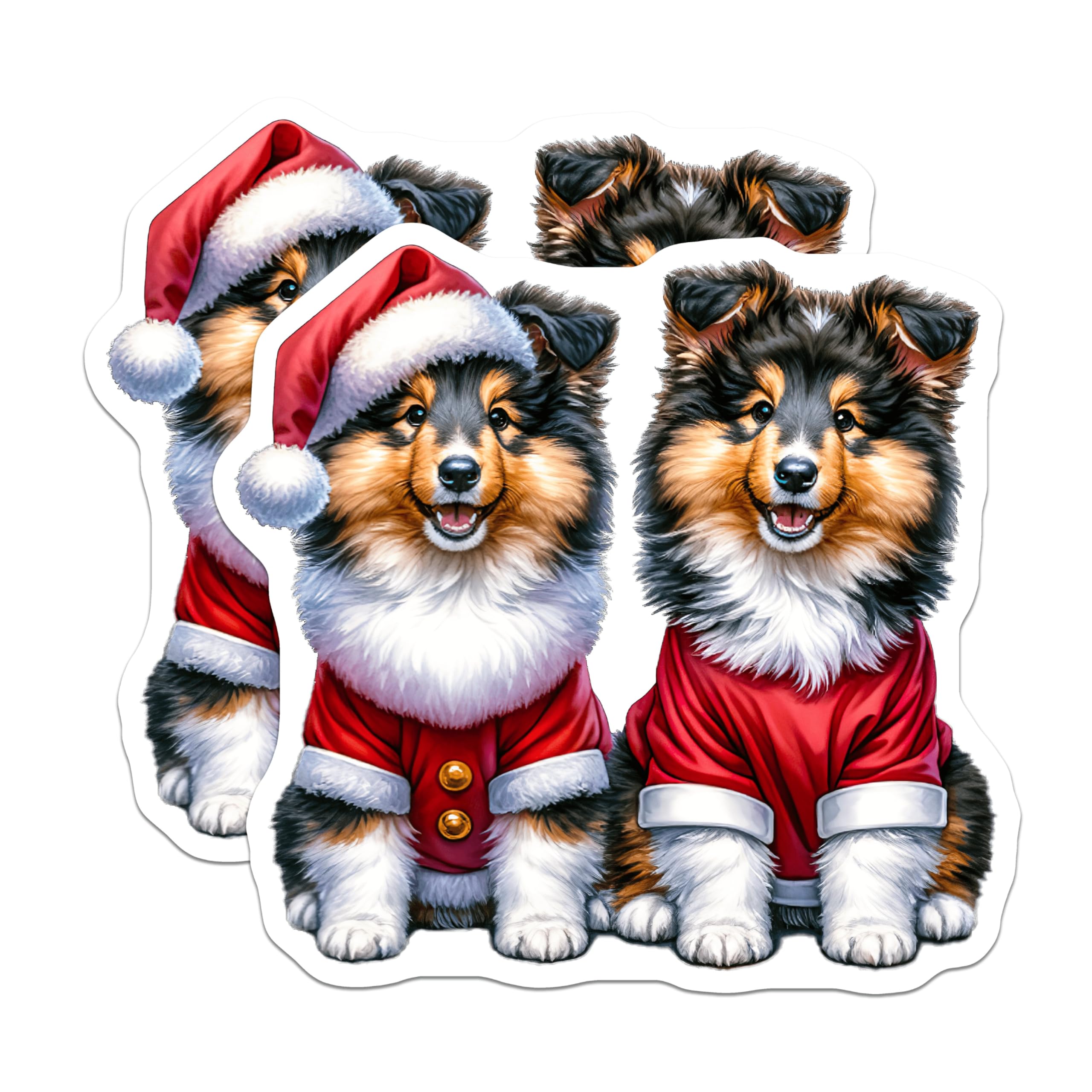 (2 Pack) Sheltie Christmas Magnets - Holiday Puppy Decor - Collie Dog Fridge Accessory - 5 Inches On Longest Side - Thick Durable Magnet - Made in USA - MAG26628