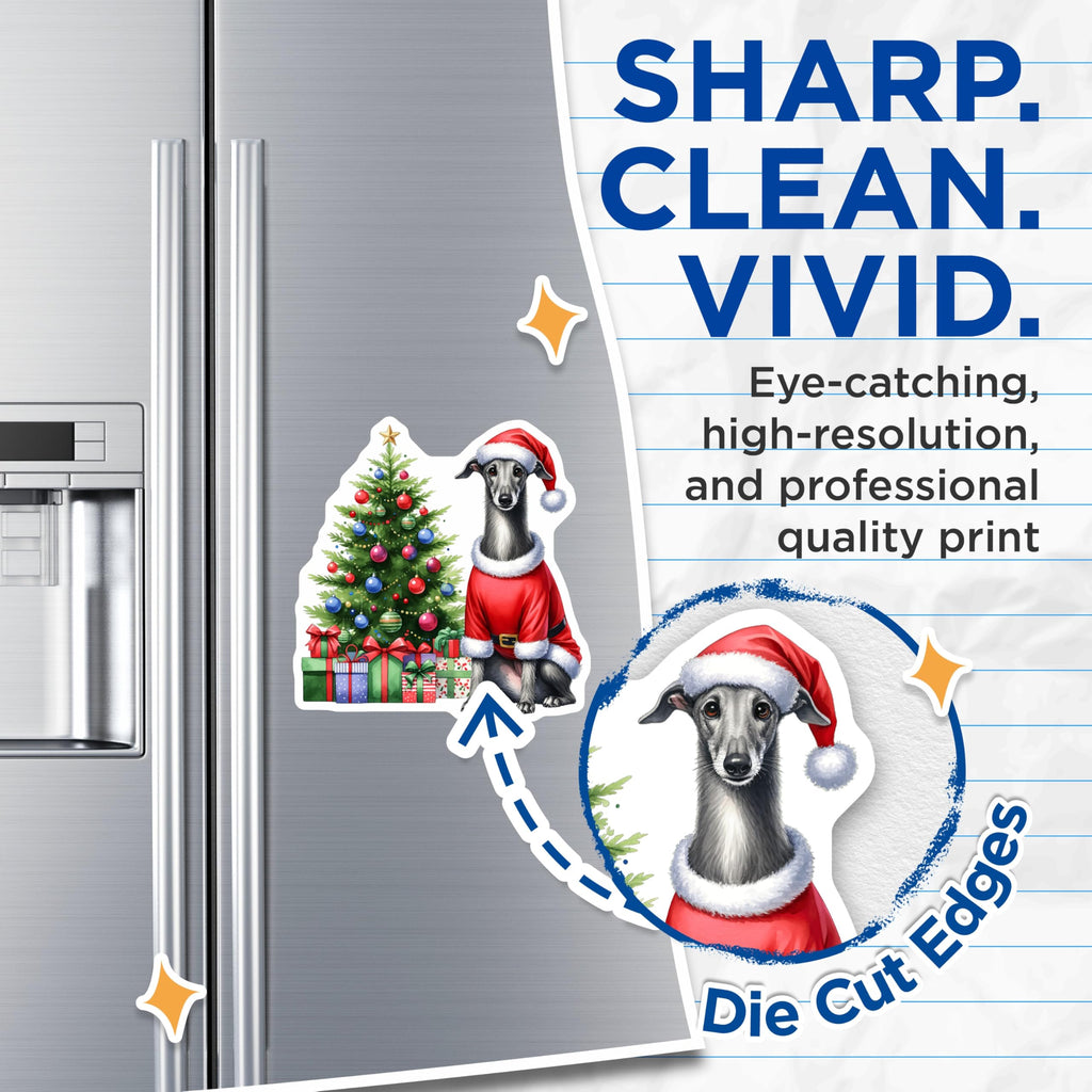 (2 Pack) Greyhound Christmas Magnets - Santa Dog Holiday Decor - Festive Pet Lover Magnet - Refrigerator Accent for Kitchen - 5 Inches On Longest Side - Thick Durable Magnet - Made in USA - MAG28300