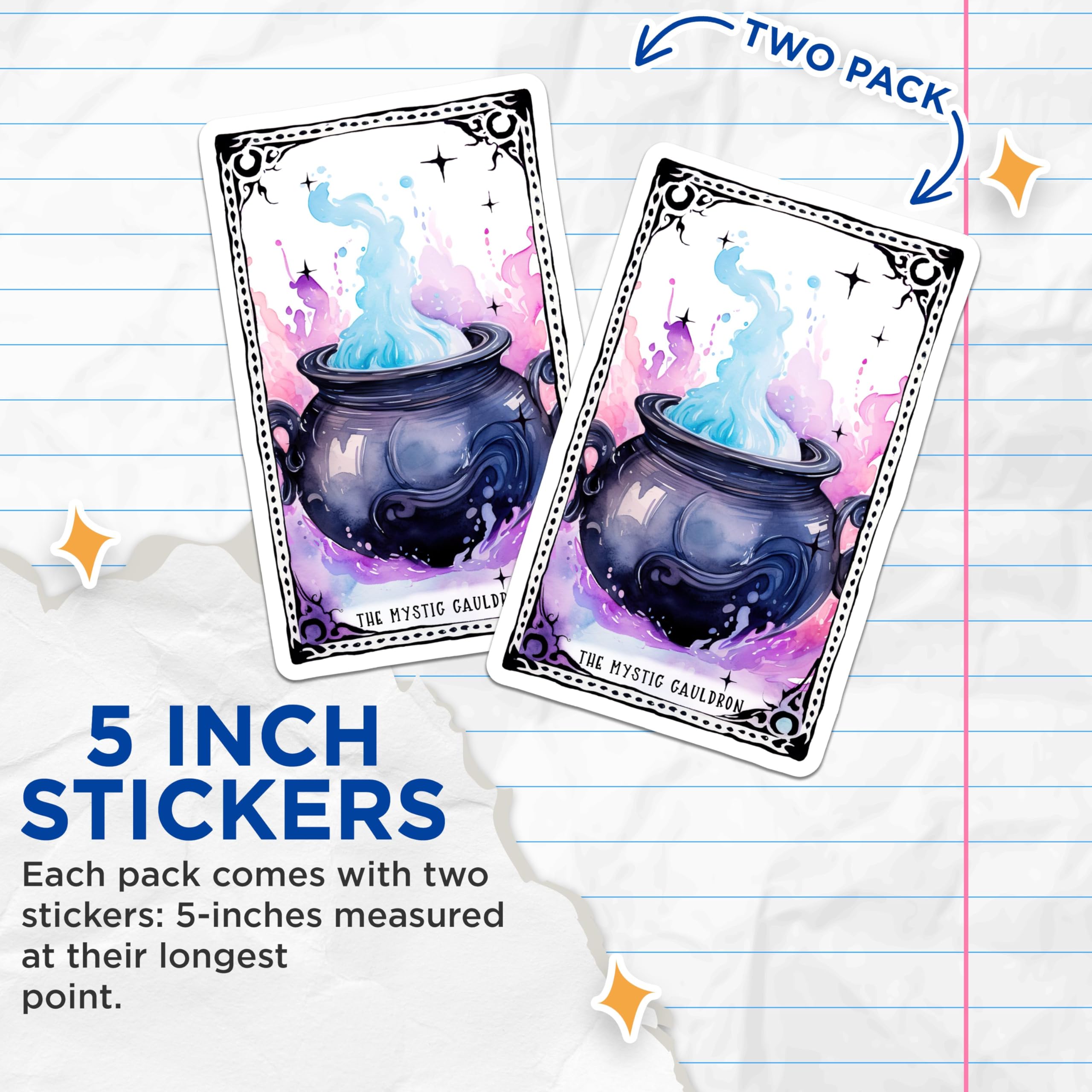(2 Pack) Mystic Cauldron Stickers - Fantasy Magic Stickers - Witch Craft Art Decal - 5" On Longest Side - Sticks to Any Smooth Flat Surface - Made in USA - BMCS3590
