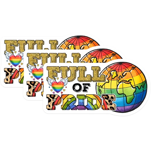 (3 Pack) Full of Pride Decals - Rainbow Globe - LGBT Pride Decals - 3 Inches On Longest Side - Easy Peel & Apply - Made in USA - 3MCS7019