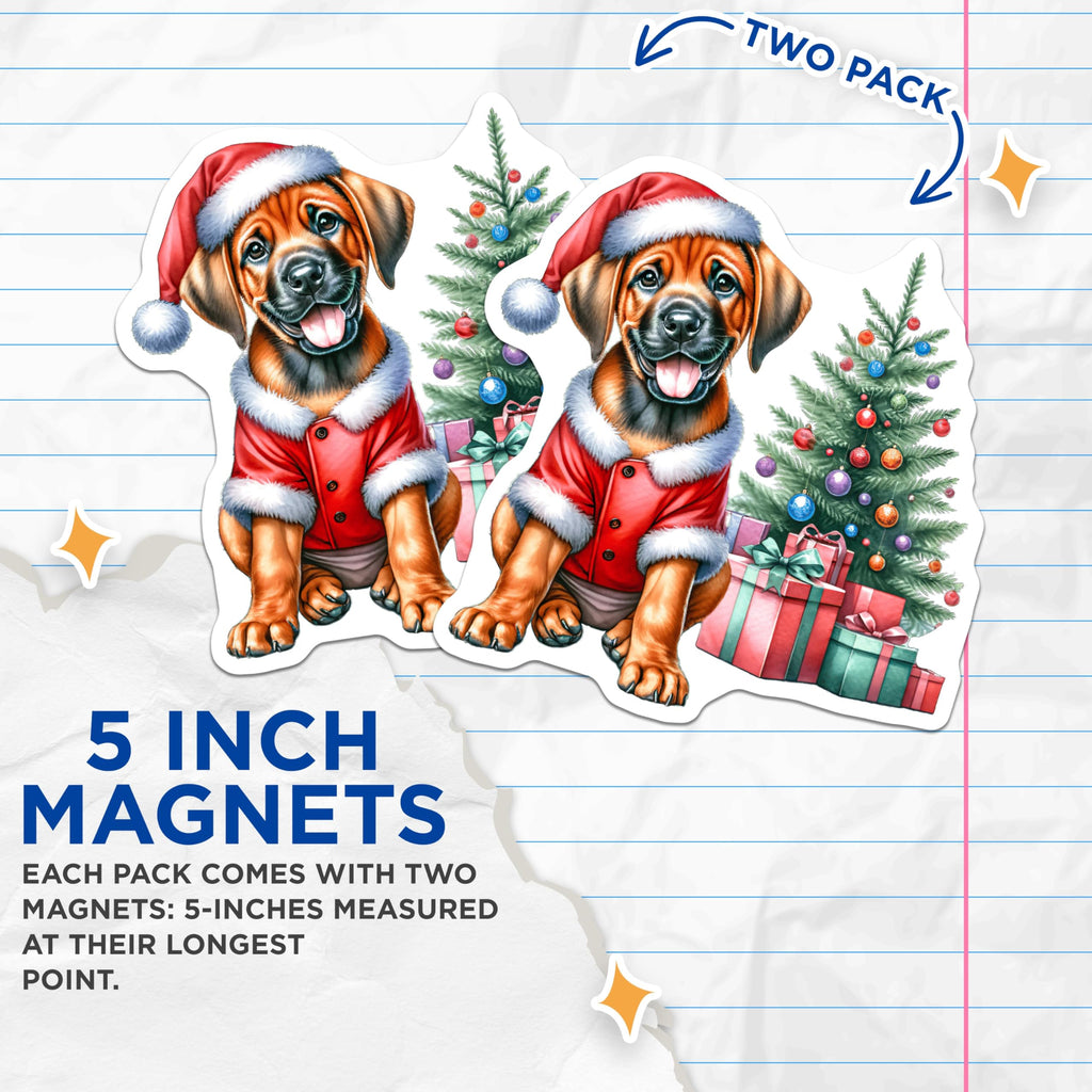 (2 Pack) Cute Christmas Puppy Magnets - Santa Dog Refrigerator Decor - Festive Holiday Pet Accessory - 5 Inches On Longest Side - Thick Durable Magnet - Made in USA - MAG26970