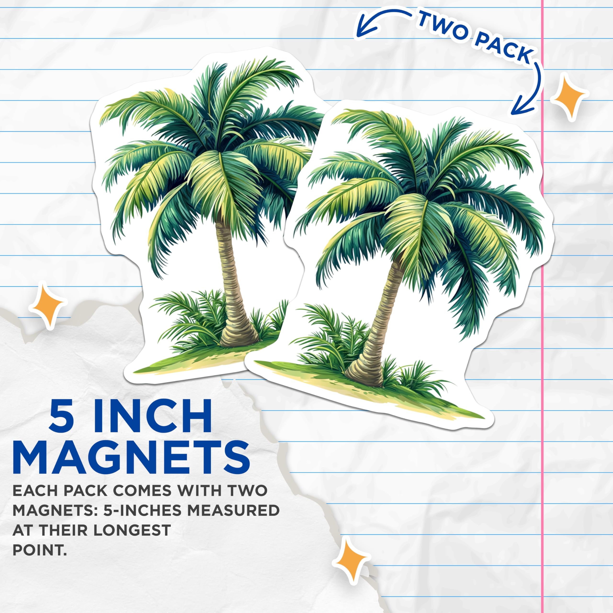 (2 Pack) Palm Tree Magnets - Tropical Beach Decor - Island Life Accessory - Summer Refrigerator Magnets - 5 Inches On Longest Side - Thick Durable Magnet - Made in USA - MAG27818