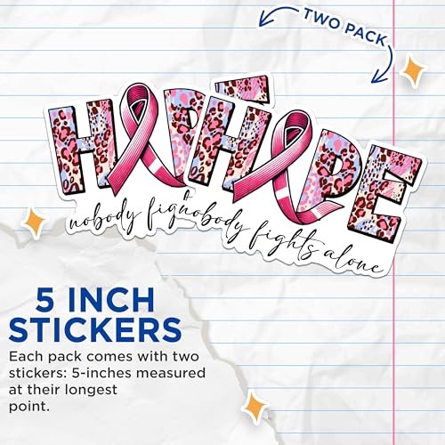 (2 Packs) Hope Nobody Fights Alone Stickers - Breast Cancer Awareness Decals - 5 Inches On Longest Side - Premium Vinyl Decal - Sticks to Any Smooth Flat Surface - Made in USA - BMCS2435