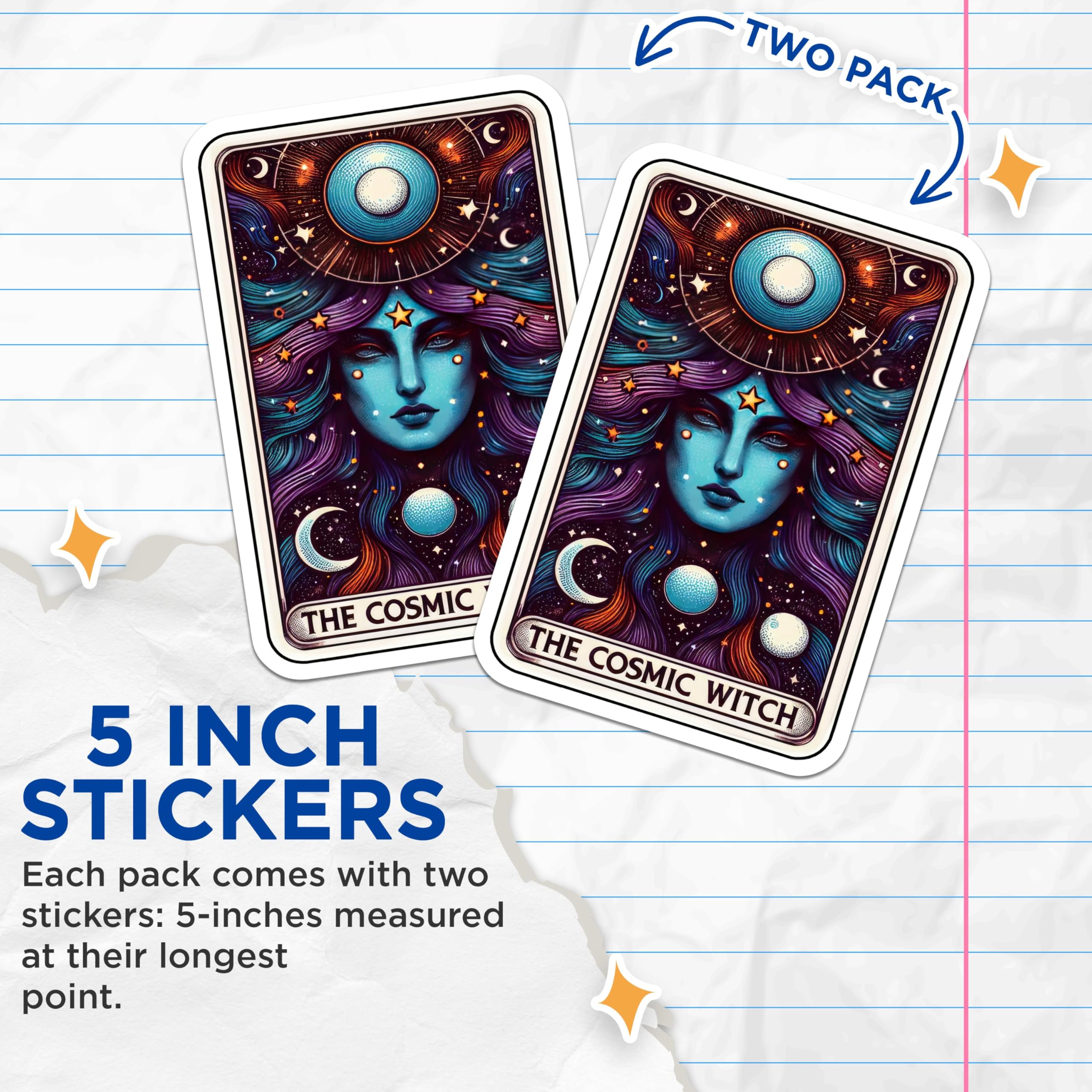 (2 Pack) Cosmic Witch Stickers - Celestial Art Stickers - Mystical Witchcraft Stickers - 5" On Longest Side - Sticks to Smooth Flat Surfaces - Made in USA - BMCS5371
