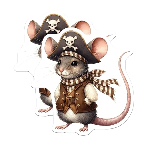 (2 Pack) Pirate Mouse Stickers - Cute Animal Decal - Kids Room Decor - 5" On Longest Side - Sticks to Smooth Flat Surfaces - Made in USA - BMCS7156
