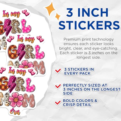 (3 Pack) Girl Mom Era Decals - Trendy Mom Sticker - Fun Laptop Decal - 3 Inches On Longest Side - Easy Peel & Apply - Made in USA - 3MCS7222