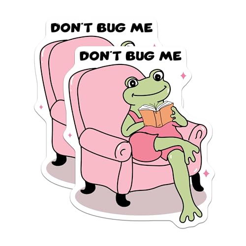 (2 Pack) Cute Frog Relaxing Stickers - Don't Bug Me - Reading Frog - Kid's Room Decor - Fun Animal Stickers - 5" On Longest Side - Sticks to Smooth Flat Surfaces - Made in USA - BMCS5916