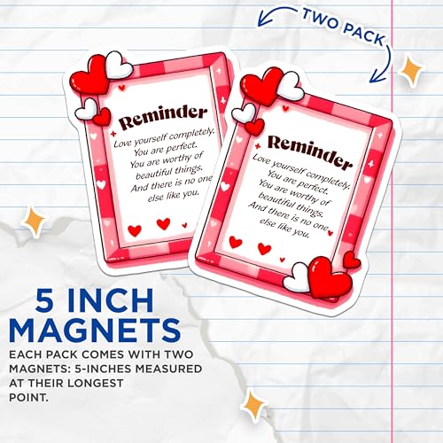 (2 Pack) Reminder Magnets - Love Yourself Decoration - Inspirational Quotes - Heartfelt Messages - Home and Office Decor - 5" On Longest Side - for Cars, Fridges, Toolboxes - Made in USA - MAG8331
