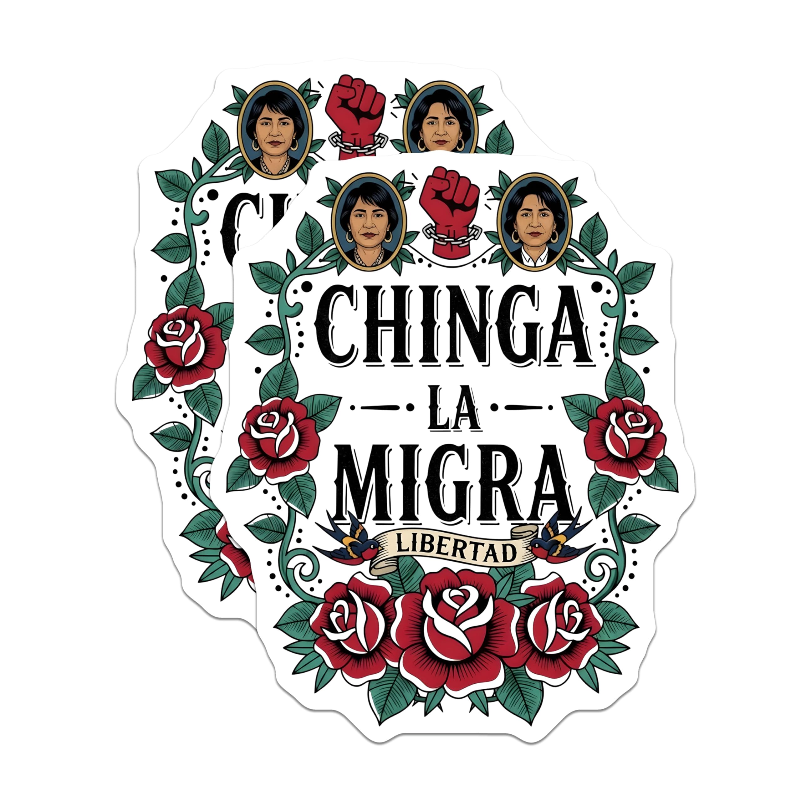 (2 Pack) Chinga La Migra Magnets - Dolores Huerta Activist Art - Libertad Resistance Decor - 5 Inches On Longest Side - Thick Durable Magnet - Made in USA - MAG27828