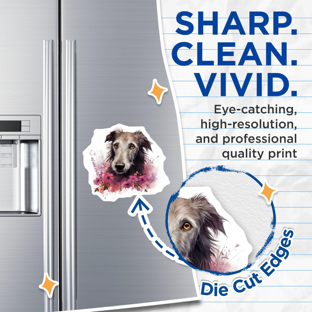 (2 Pack) Scottish Deerhound Magnets - Floral Dog Art - Animal Lover Decor - 5 Inches On Longest Side - Thick Durable Magnet - Made in USA - MAG23994