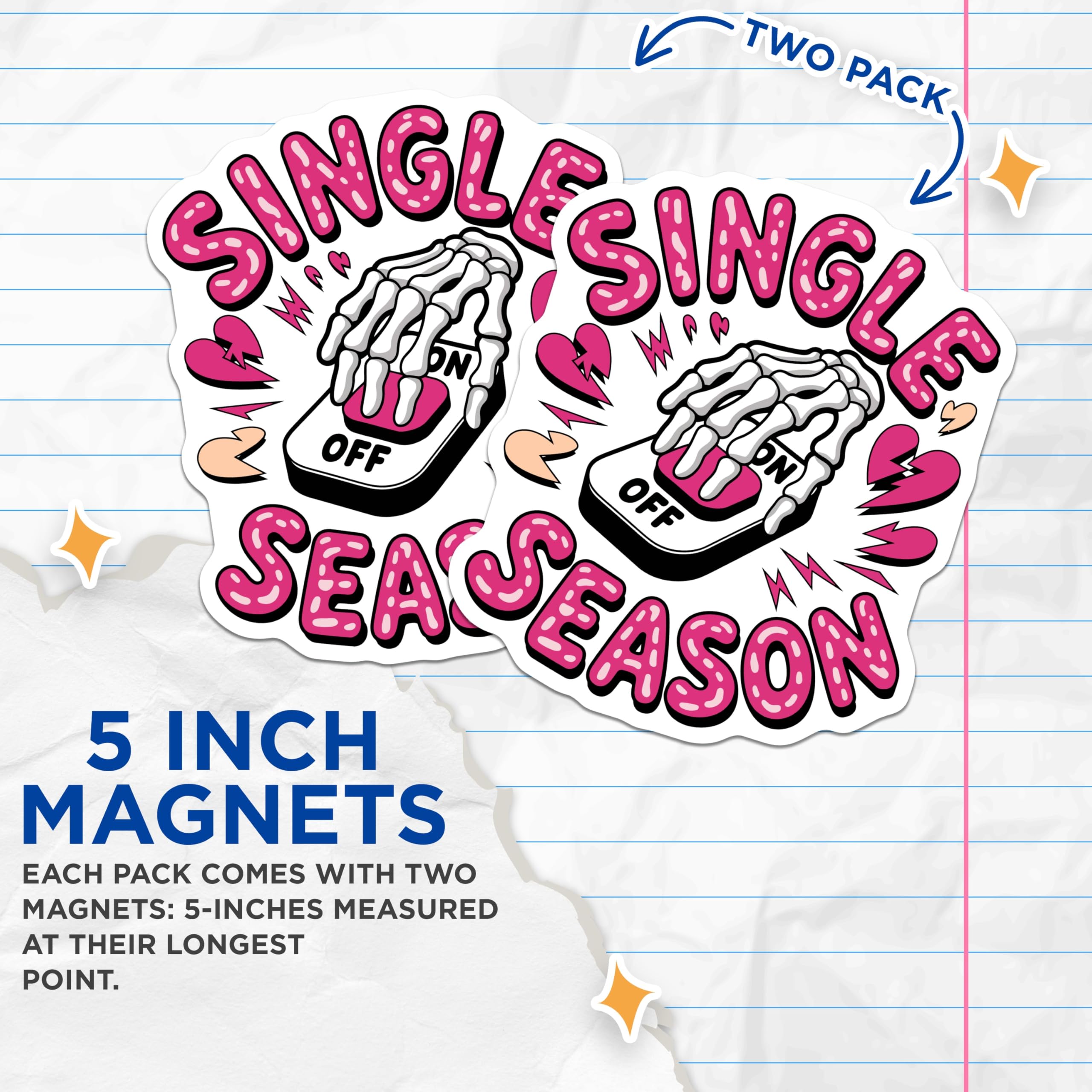(2 Pack) Single Season Magnets - Breakup Humor - Skeleton Hand Decor - 5 Inches On Longest Side - Thick Durable Magnet - Made in USA - MAG21990