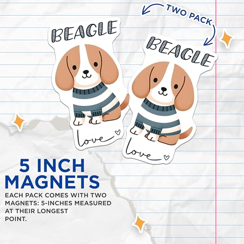 (2 Pack) Beagle Love Dog Magnets - Cute Dog Decor - Puppy Refrigerator Magnets - 5" On Longest Side - for Cars, Fridges, Toolboxes - Made in USA - MAG7292
