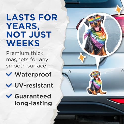 (2 Pack) Pride Dog Magnets - Rainbow Dog - Cute Dog Magnets for Fridge - 5" On Longest Side - for Cars, Fridges, Toolboxes - Made in USA - MAG7112