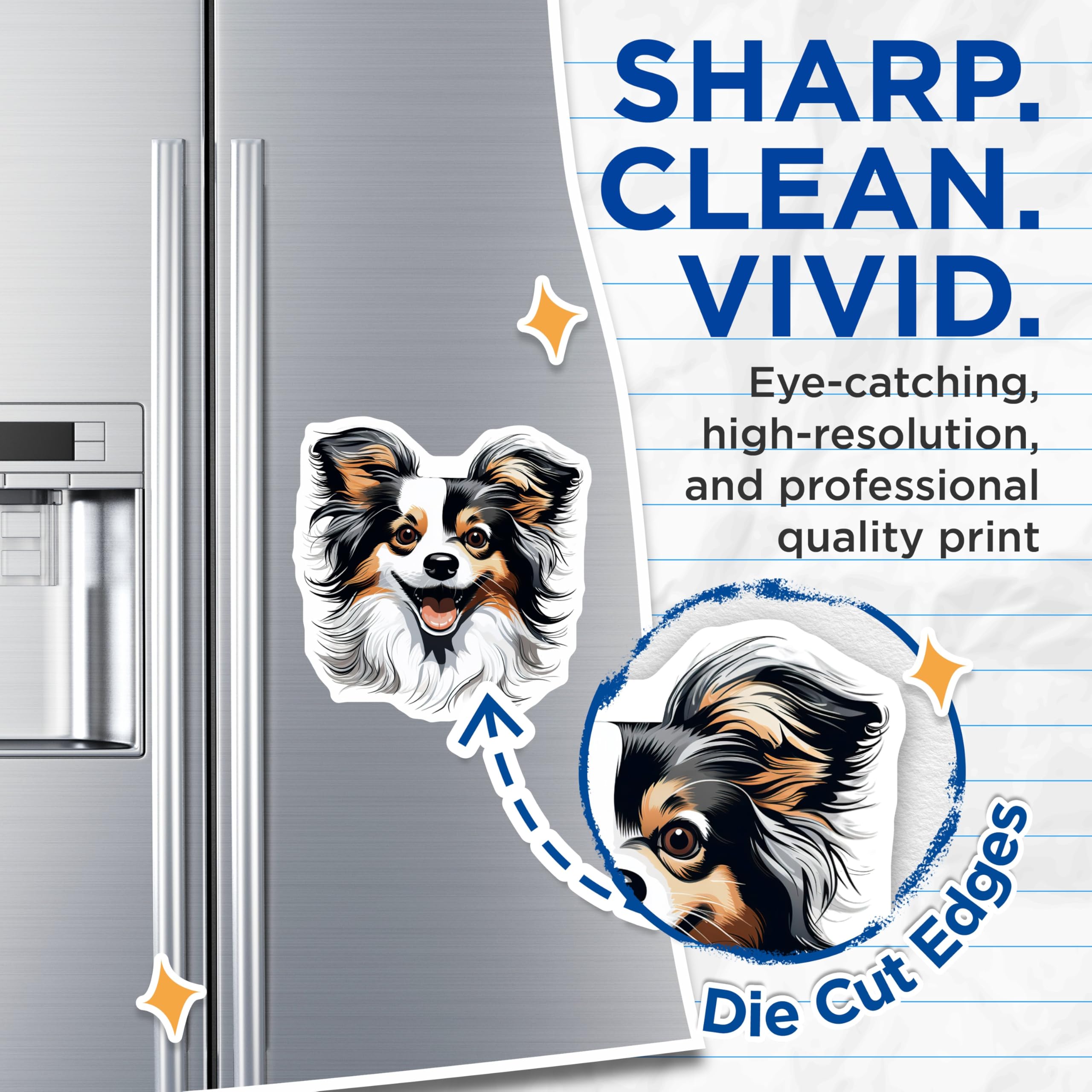(2 Pack) Papillon Dog Magnets - Smiling Papillon Art Illustration - Happy Fluffy Dog Owner Decor - Animal Lover Collectibles - 5 Inches On Longest Side - Thick Durable Magnet - Made in USA - MAG24088