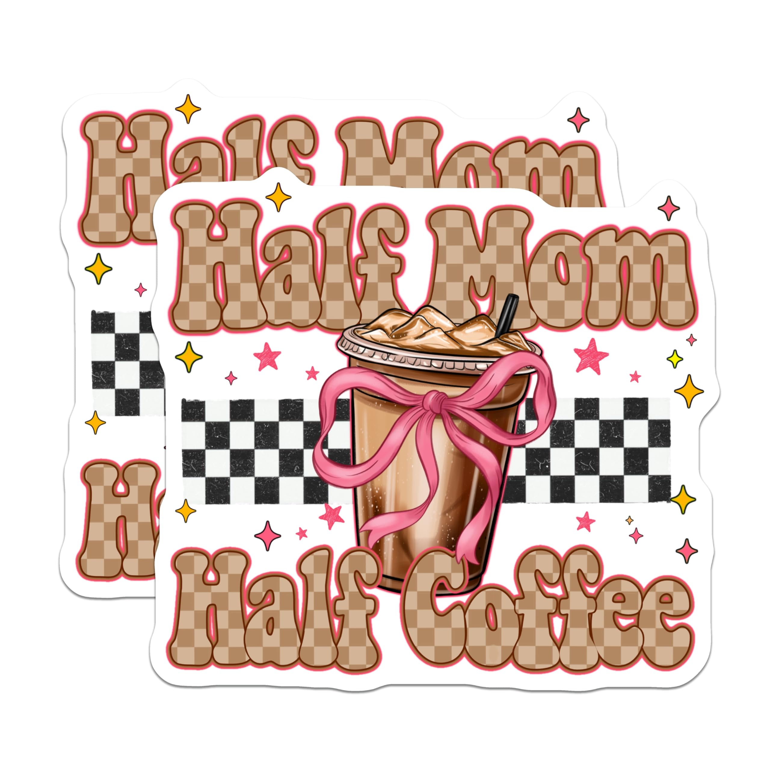 (2 Pack) Half Mom Half Coffee Magnets - Iced Coffee Mom Life Fridge Decor - Humorous Mother's Day Kitchen Accent - 5 Inches On Longest Side - Thick Durable Magnet - Made in USA - MAG28215
