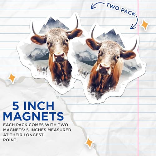 (2 Pack) Cow Magnets - Rustic Farmhouse - Animal Theme Refrigerator Magnets - 5" On Longest Side - for Cars, Fridges, Toolboxes - Made in USA - MAG3802