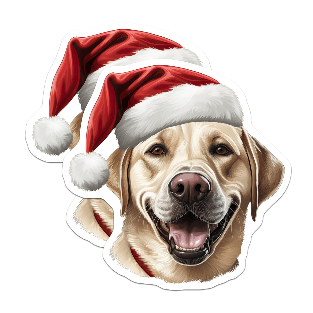 (2 Pack) Christmas Labrador Magnets - Santa Hat Dog Decor - Pet Refrigerator Art - 5 Inches On Longest Side - Thick Durable Magnet - Made in USA - MAG30276