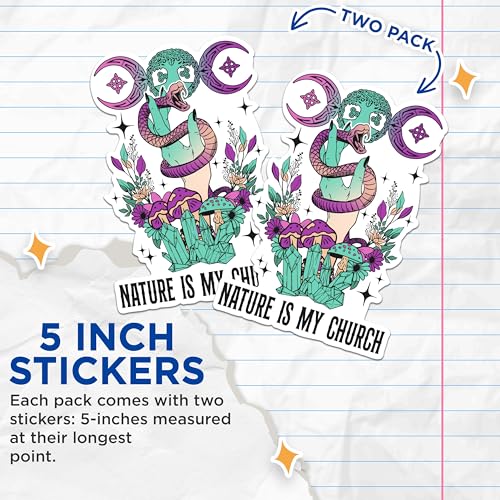 (2 Packs) Nature is My Church Stickers - Mystical Magical Outdoors Nature Lover Decals - 5 Inches On Longest Side - Premium Vinyl Decal - Sticks to Any Smooth Flat Surface - Made in USA - BMCS2500