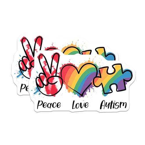 (2 Pack) Peace Love Autism Magnets Magnets - Awareness Decor - Rainbow Puzzle Piece - 5" On Longest Side - Made in USA - Sticks to Refrigerators & Metal Surfaces - MAG8417
