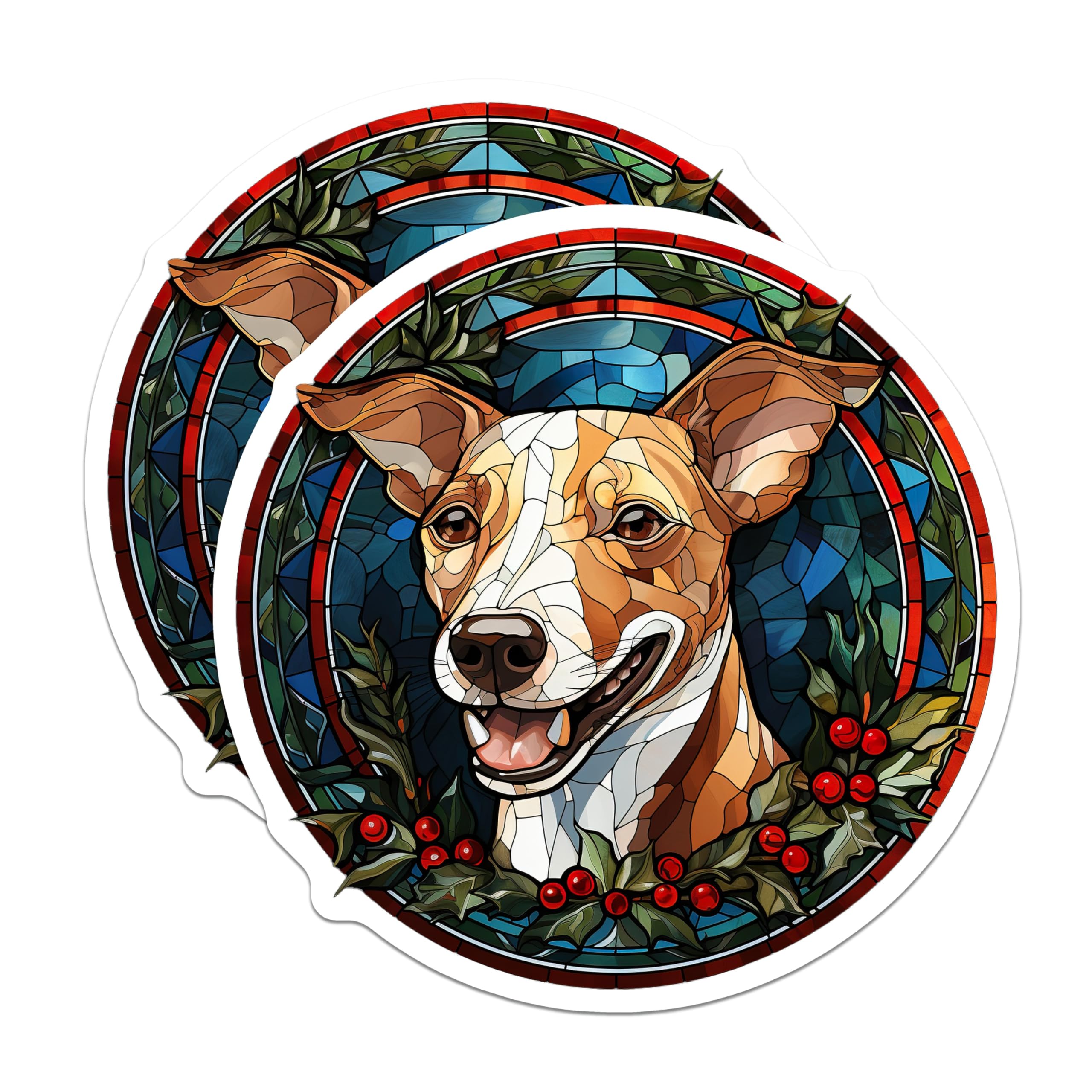 (2 Pack) Jack Russell Terrier Magnets - Stained Glass Dog Art - Christmas Holiday Fridge Decor - 5 Inches On Longest Side - Thick Durable Magnet - Made in USA - MAG25621