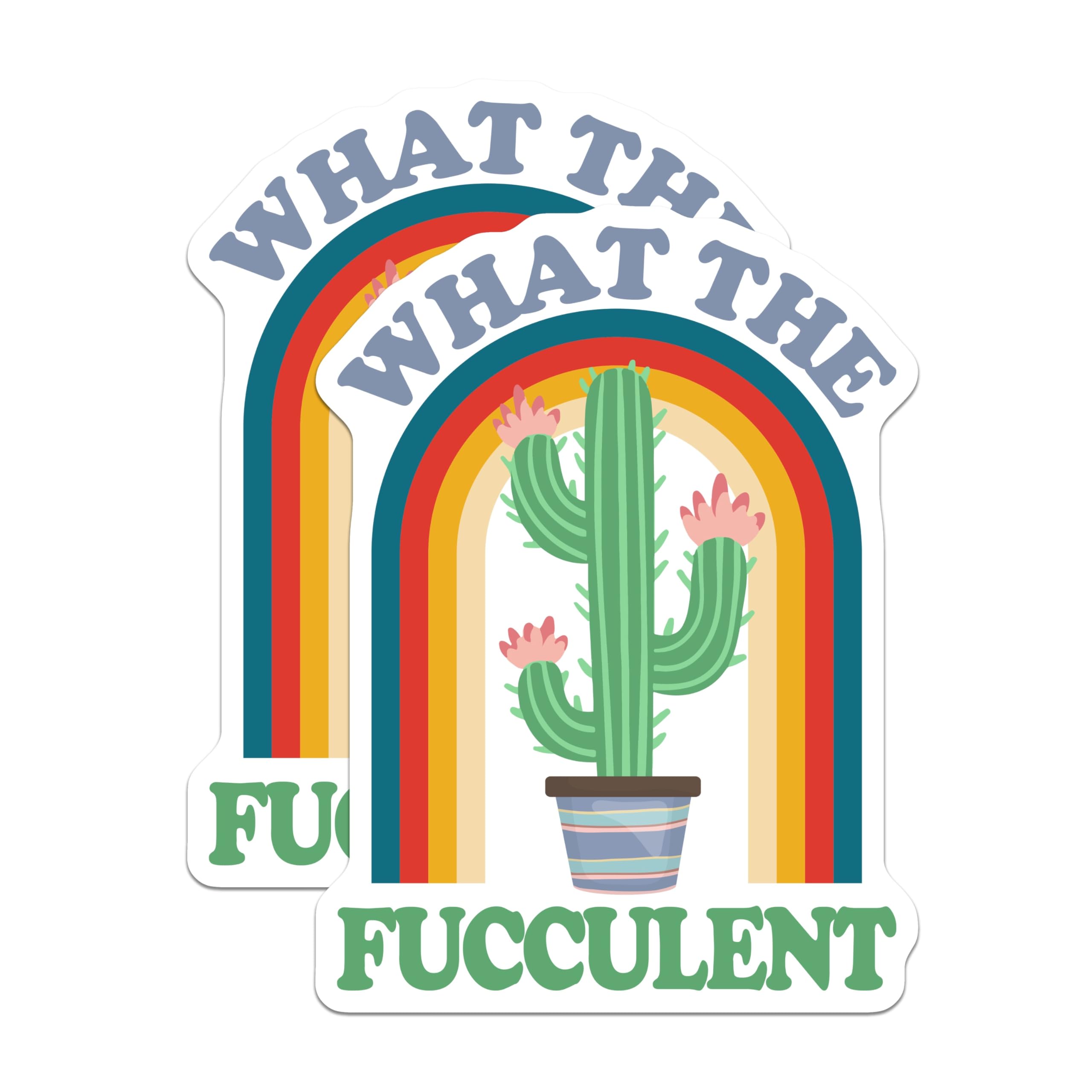(2 Pack) What The Fucculent Magnets - Funny Cactus Rainbow Magnets - Plant Lover Decor - 5" On Longest Side - Premium Magnet - for Cars, Refrigerators, Toolboxes, Lockers - Made in USA - MAG17931