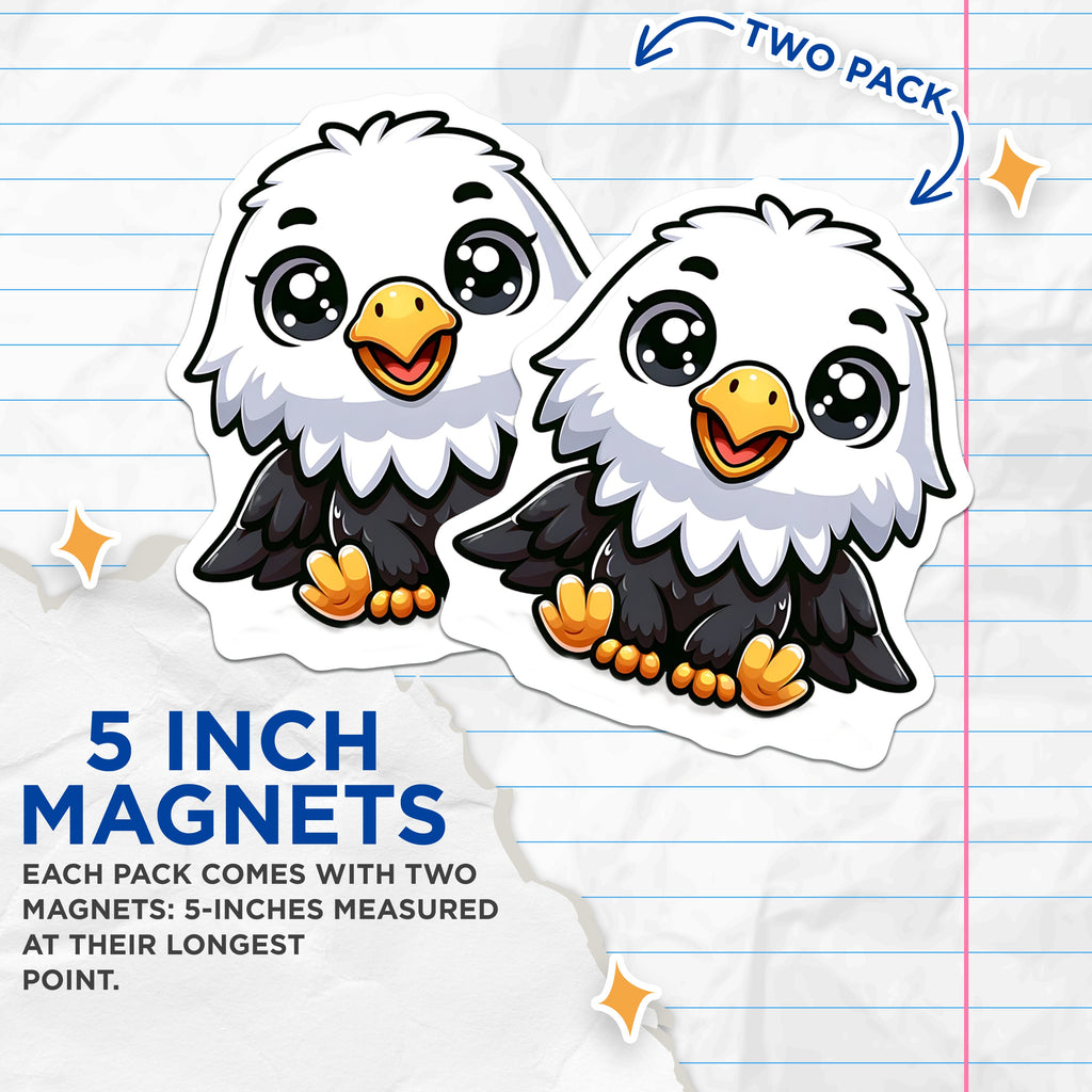 (2 Pack) Cute Baby Eagle Magnets - Kawaii Animal Design - Refrigerator Locker Accent - 5 Inches On Longest Side - Thick Durable Magnet - Made in USA - MAG37665