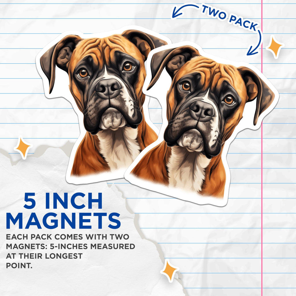(2 Pack) Boxer Dog Breed Magnets - Realistic Fawn Boxer Art - Dog Mom Dad Pet Lover Fridge Decor - 5 Inches On Longest Side - Thick Durable Magnet - Made in USA - MAG27591