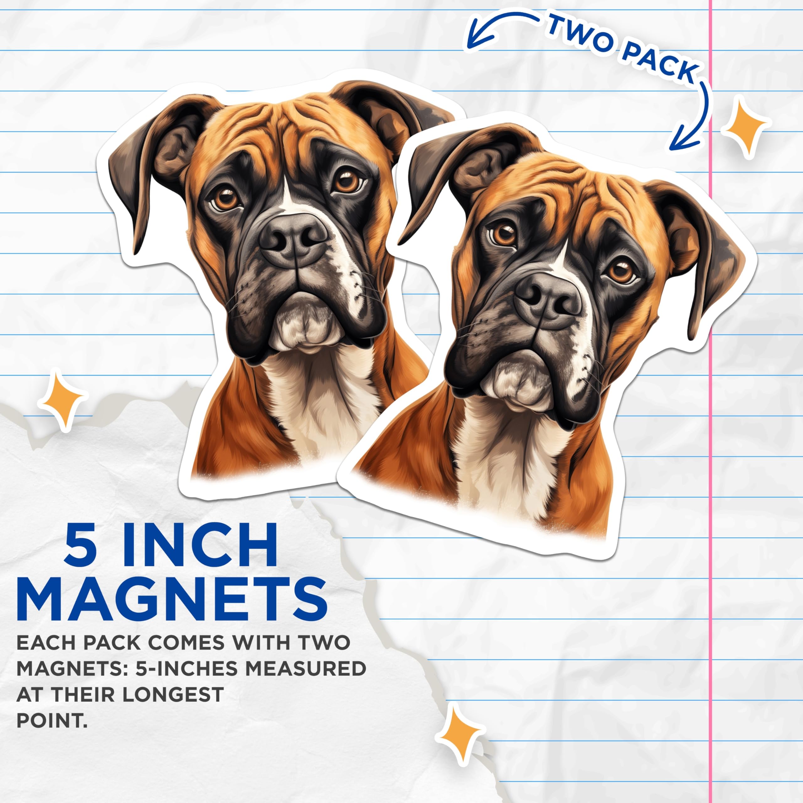 (2 Pack) Boxer Dog Breed Magnets - Realistic Fawn Boxer Art - Dog Mom Dad Pet Lover Fridge Decor - 5 Inches On Longest Side - Thick Durable Magnet - Made in USA - MAG27591