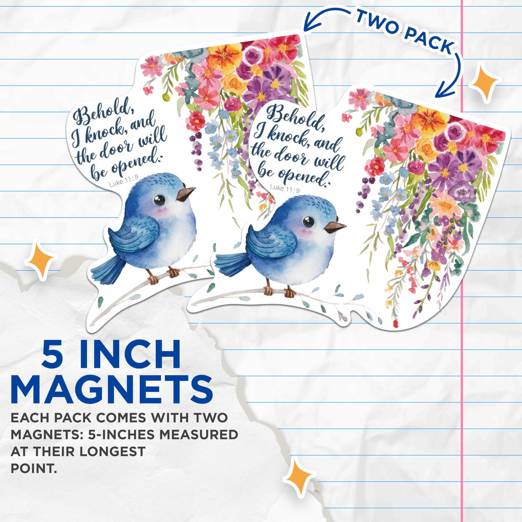 (2 Pack) Behold I Knock, and The Door Will Be Opened Magnets - Luke 11:9 Bible Verse - 5 Inches On Longest Side - Premium Magnet - for Cars, Refrigerators, Toolboxes - Made in USA - MAG2163