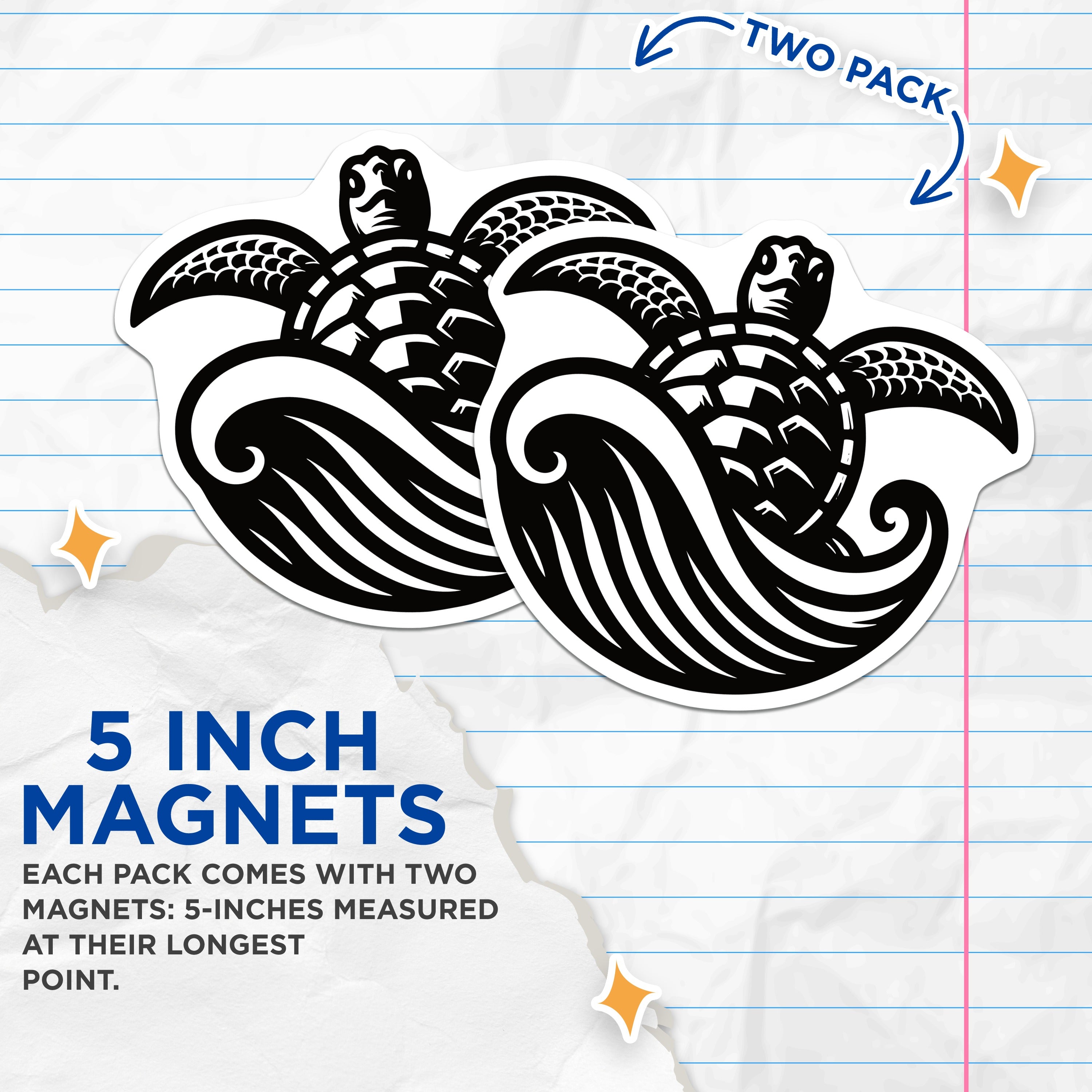 (2 Pack) Sea Turtle Magnets - Ocean Animal Decor - Polynesian Inspired Art - Fridge Locker Accent - 5 Inches On Longest Side - Thick Durable Magnet - Made in USA - MAG38306
