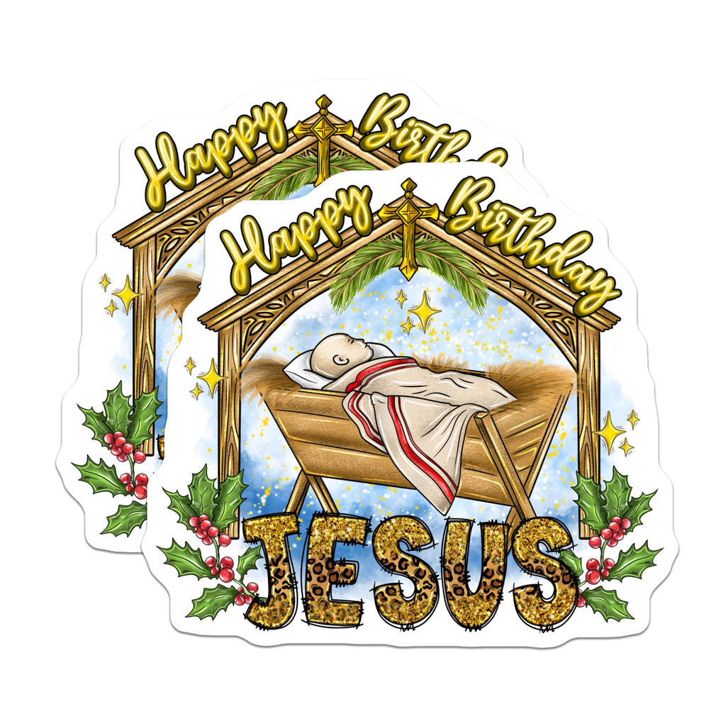 (2 Pack) Happy Birthday Jesus Magnets - Christian Nativity Scene - Festive Holiday Decor - 5 Inches On Longest Side - Thick Durable Magnet - Made in USA - MAG26603