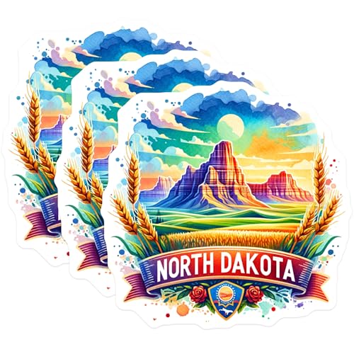 (3 Pack) North Dakota Decals - State Pride - Laptop Decal- 3 Inches On Longest Side - Easy Peel & Apply - Made in USA - 3MCS5927