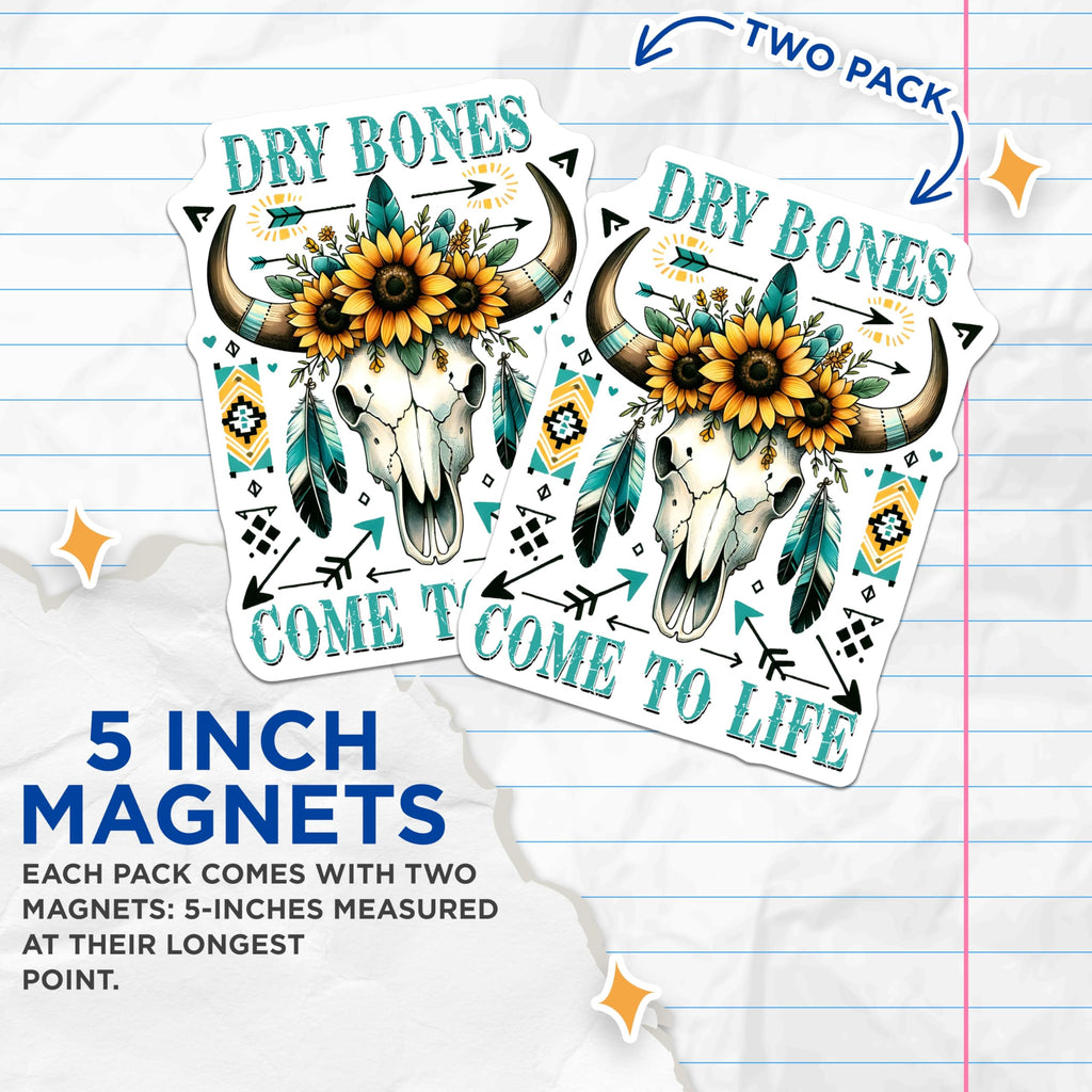 (2 Pack) Cow Skull Magnets - Sunflower Decor - Boho Home Decoration - 5" On Longest Side - Premium Magnet - for Cars, Refrigerators, Toolboxes, Lockers - Made in USA - MAG14575