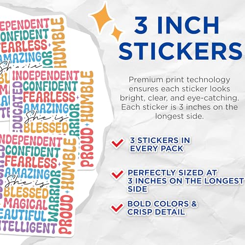 (3 Pack) She is Decals - Positive Affirmations - Laptop Decals - 3 Inches On Longest Side - Easy Peel & Apply - Made in USA - 3MCS1867
