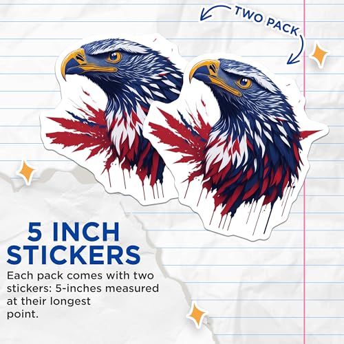 (2 Pack) Bald Eagle Stickers - American Patriotic - Wildlife Illustration - 5" On Longest Side - Sticks to Smooth Flat Surfaces - Made in USA - BMCS6760