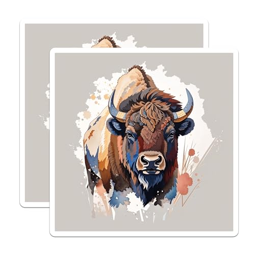 (2 Pack) Buffalo Art Stickers - Bison Illustration - 5" On Longest Side - Sticks to Smooth Flat Surfaces - Made in USA - BMCS8678 - BMCS8678